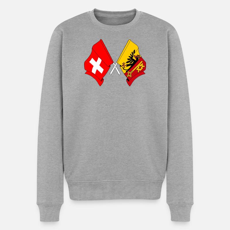 Flagge Schweiz und Flagge Kanton oder Genf - Männer Premium Bio Pullover - Grau meliert