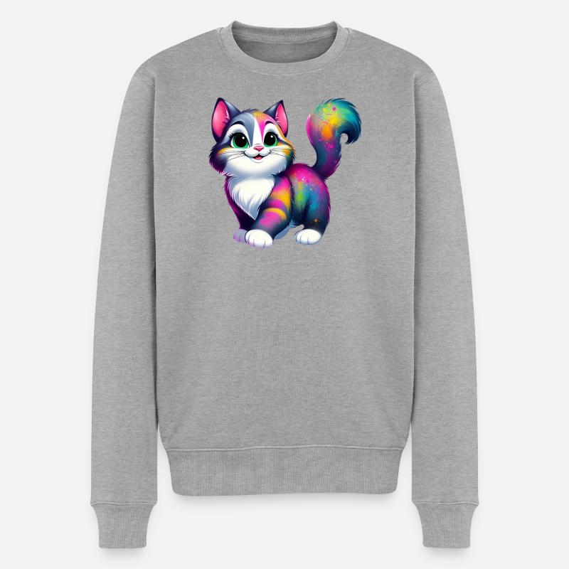 Katze - Männer Premium Bio Pullover - Grau meliert