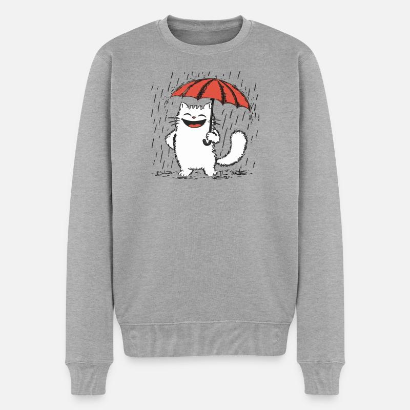 Chat heureux sous la pluie - Pull Premium bio Homme - gris chiné