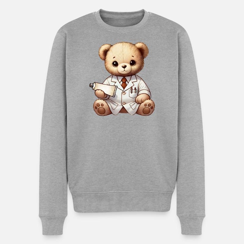 süßer Kuscheltier Teddy Apotheker mit Salbe - Männer Premium Bio Pullover - Grau meliert