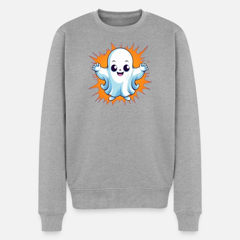 Halloween Gespenst - Männer Premium Bio Pullover - Grau meliert