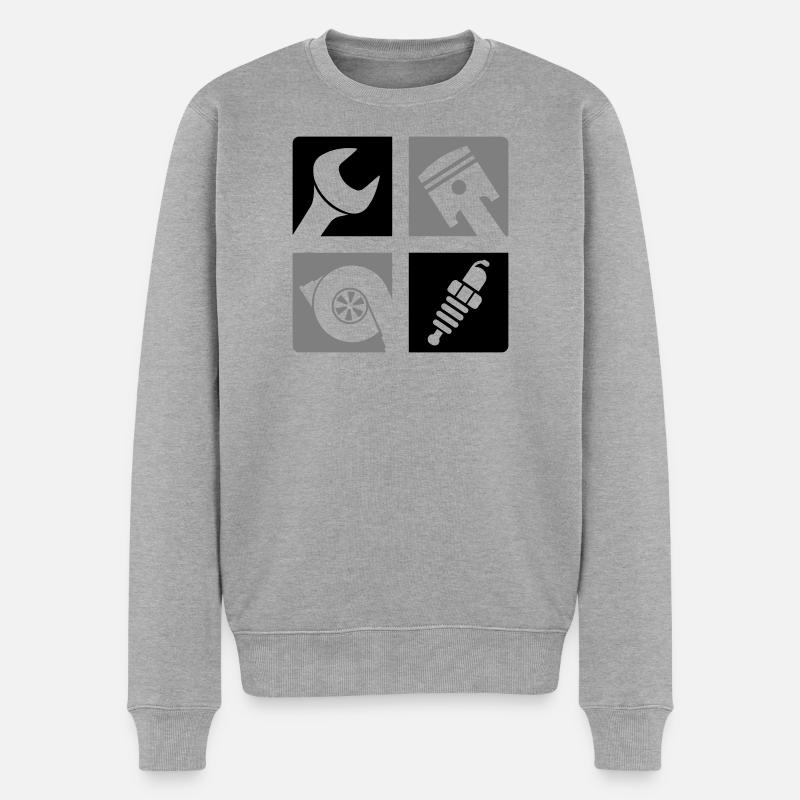 Schraubenschlüssel Kolben Turbo Zündkerze Emblem - Männer Premium Bio Pullover - Grau meliert