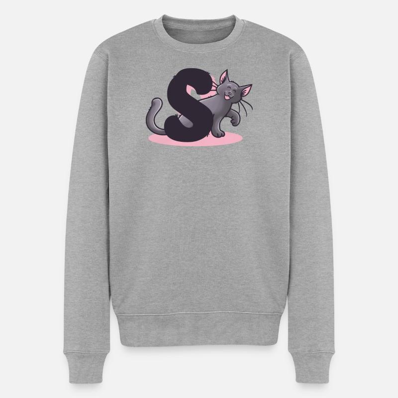 Katze Buchstabe S - Männer Premium Bio Pullover - Grau meliert