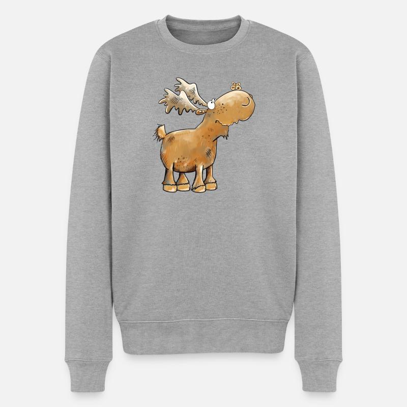 Drolliger Elch Schmetterling - Männer Premium Bio Pullover - Grau meliert