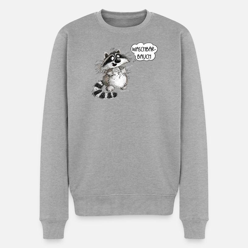 Lustiger Waschbär Waschbärbauch Waschbrettbauch - Männer Premium Bio Pullover - Grau meliert