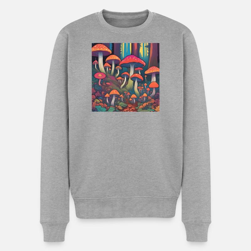 Bunte Pilze - Männer Premium Bio Pullover - Grau meliert