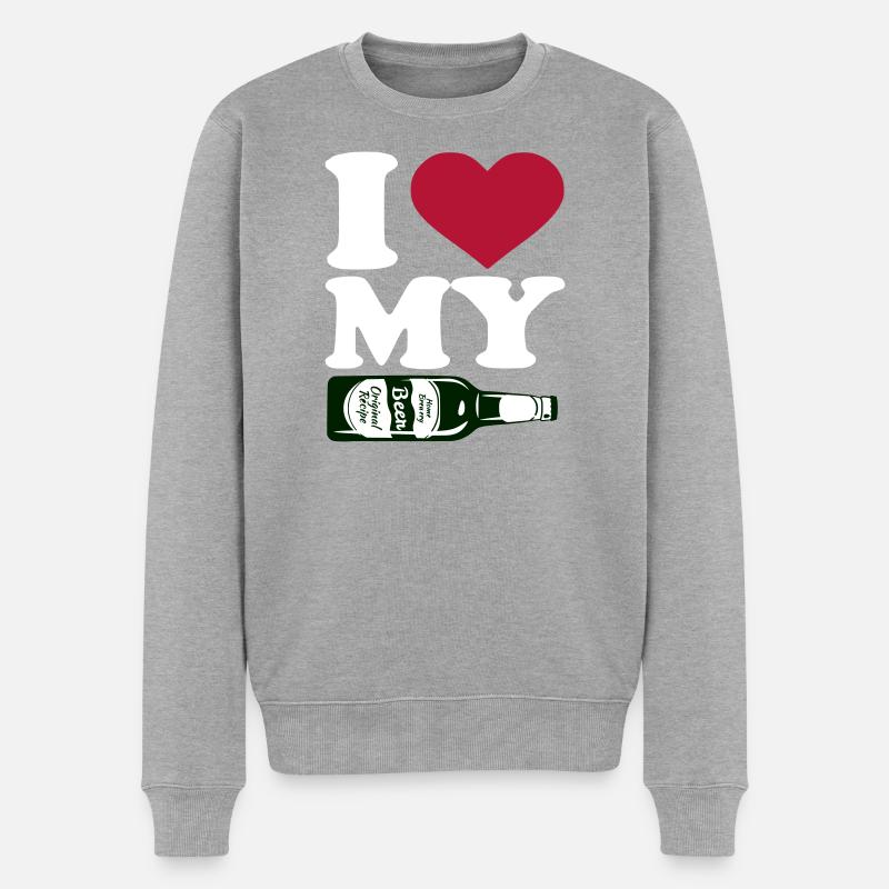 Ich liebe mein Bier - Männer Premium Bio Pullover - Grau meliert