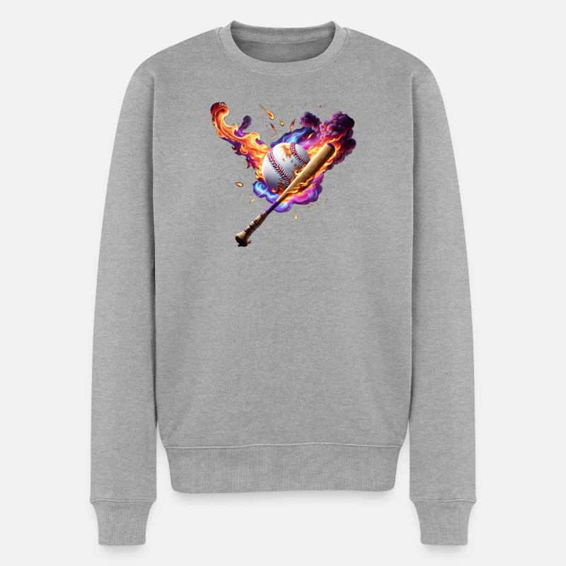 Baseball in Flammen. - Männer Premium Bio Pullover - Grau meliert