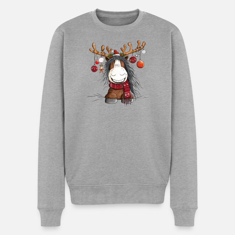 Weihnachten Pferd Im Rentier Kostüm - Männer Premium Bio Pullover - Grau meliert