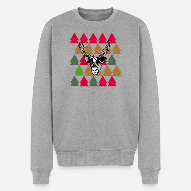 Rentier - Männer Premium Bio Pullover - Grau meliert