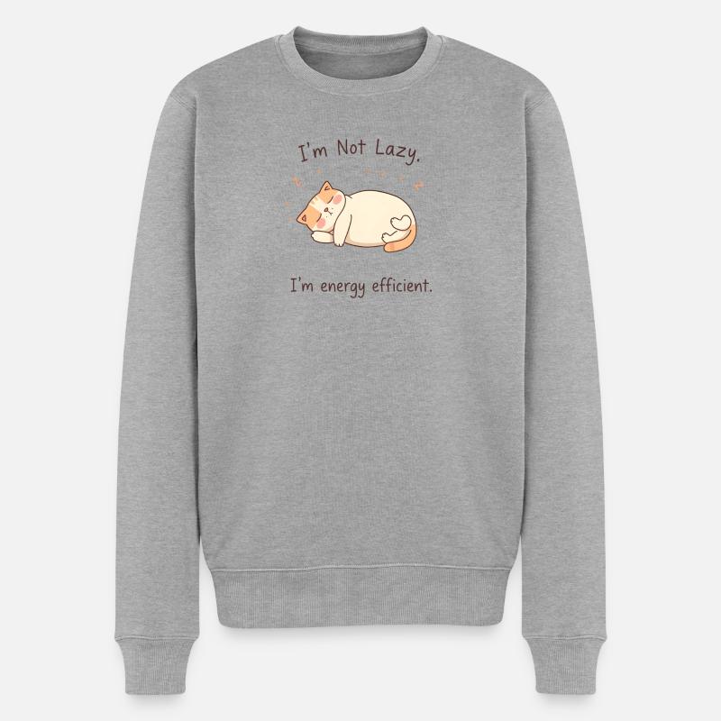 Ich bin nicht faul, Energieeffiziente Katze - Männer Premium Bio Pullover - Grau meliert