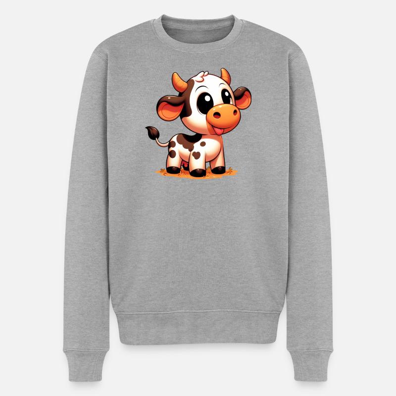 Kuh - Männer Premium Bio Pullover - Grau meliert
