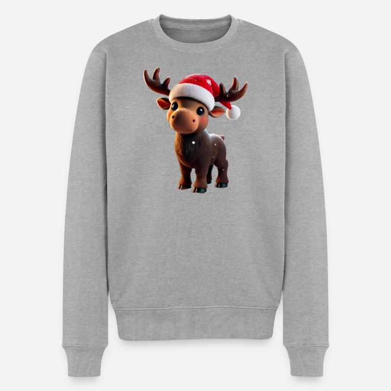 Elch - Moose - Weihnachten - Männer Premium Bio Pullover - Grau meliert