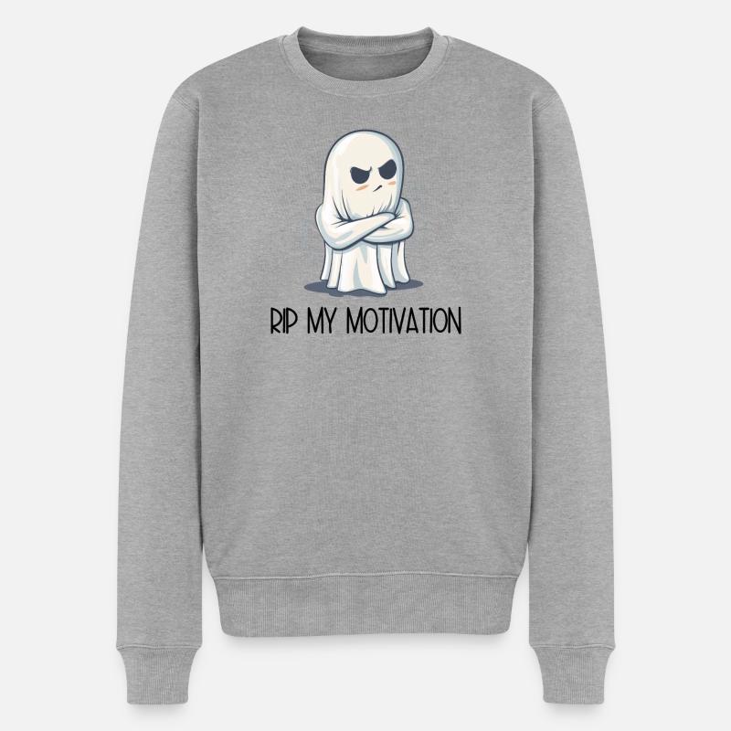 Eingeschnappter Geist – RIP MY MOTIVATION - Männer Premium Bio Pullover - Grau meliert