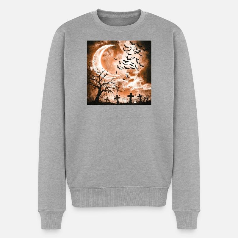 Bäume, fledermäuse, Friedhöfe, verregnet - Männer Premium Bio Pullover - Grau meliert