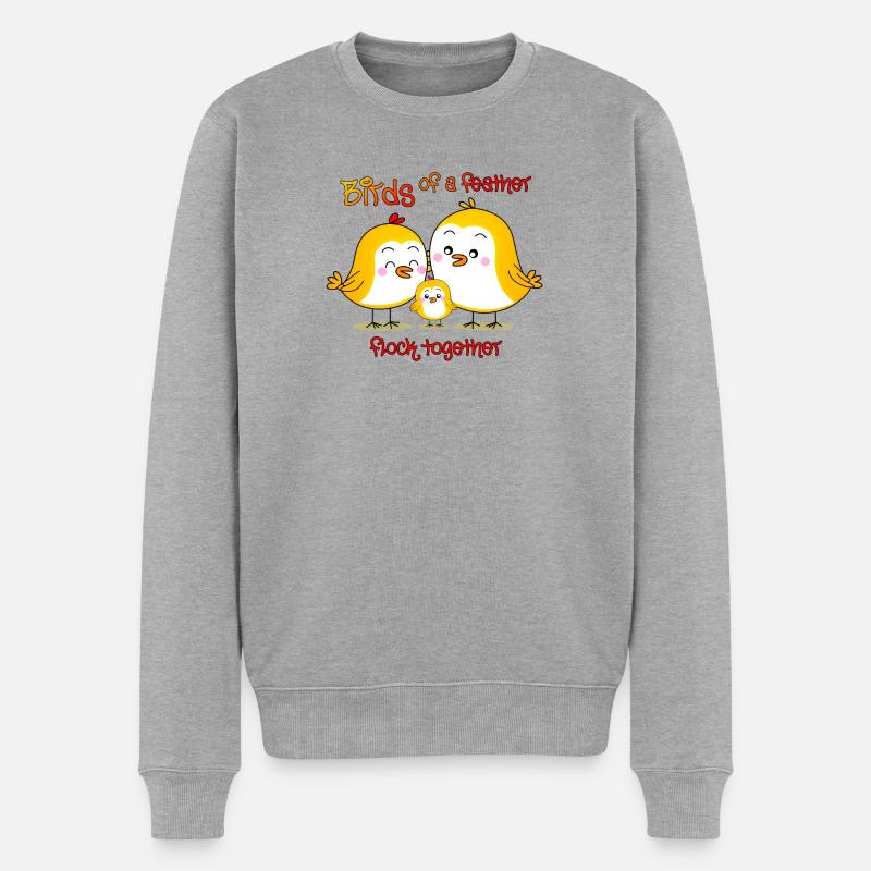 Vogelfamilie - Männer Premium Bio Pullover - Grau meliert
