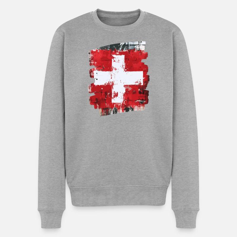 Schweizer Flagge Schweiz - Männer Premium Bio Pullover - Grau meliert