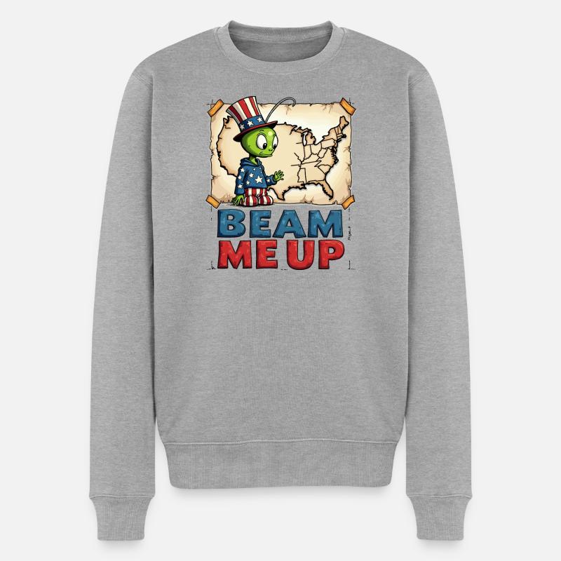 Süßer Alien mit USA Landkarte - Männer Premium Bio Pullover - Grau meliert