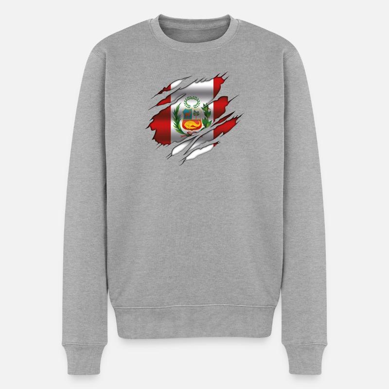 Drapeau du Pérou - Drapeau déchiré - Pull Premium bio Homme - gris chiné