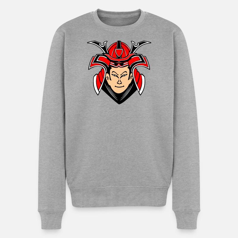 Samouraï avec design de casque - Pull Premium bio Homme - gris chiné