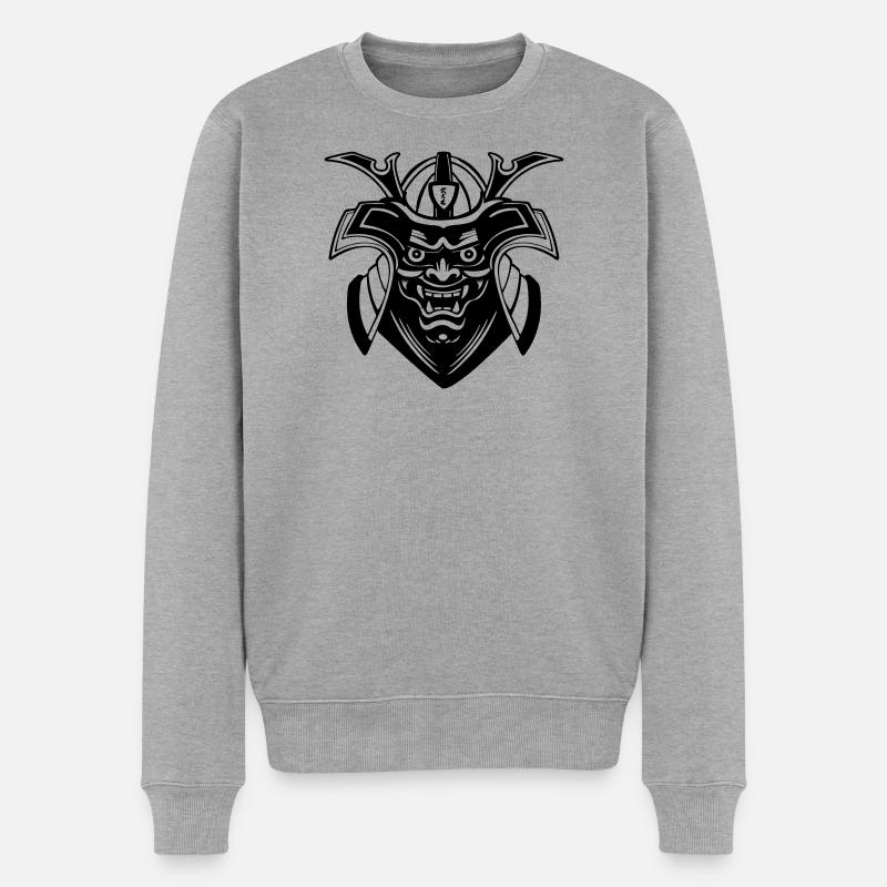 Schatten-Menpō-Masken-Design - Männer Premium Bio Pullover - Grau meliert