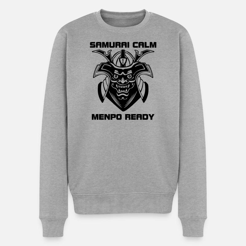Samurai Calm – Menpo bereit - Männer Premium Bio Pullover - Grau meliert