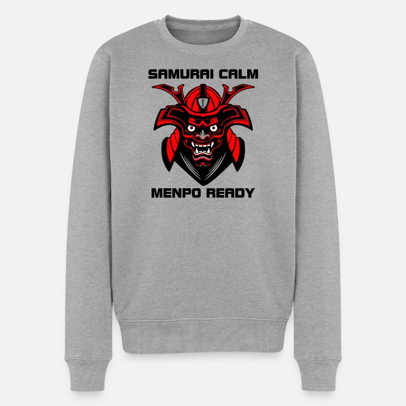 Ruhig wie ein Samurai – Menpo Ready - Männer Premium Bio Pullover - Grau meliert