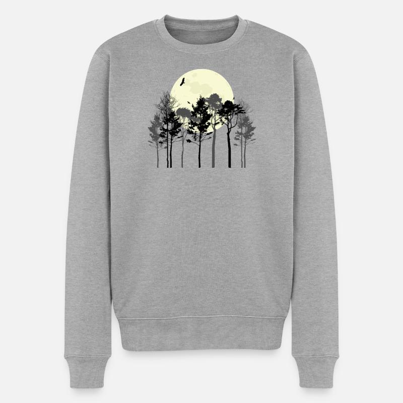 Himmlischer Wald Silhouette Design - Männer Premium Bio Pullover - Grau meliert