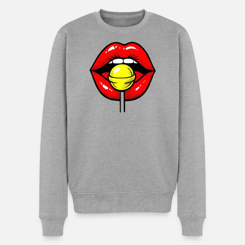 Lolli Lips - Männer Premium Bio Pullover - Grau meliert