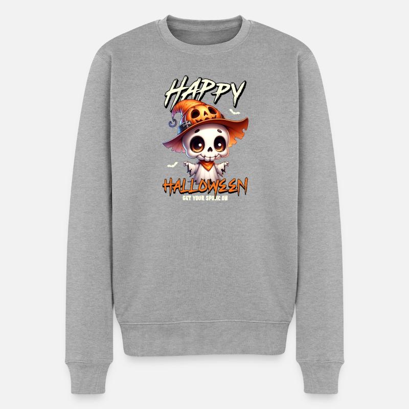 Skelett mit Pumpkin-Hut Halloween - Männer Premium Bio Pullover - Grau meliert