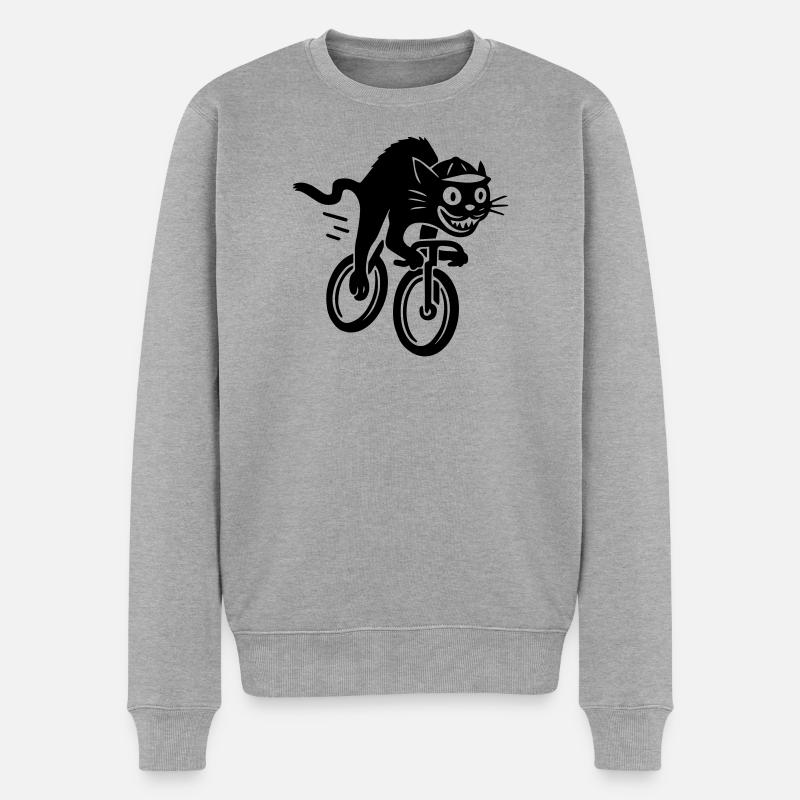 Schnelle Katze auf Rennrad - Männer Premium Bio Pullover - Grau meliert
