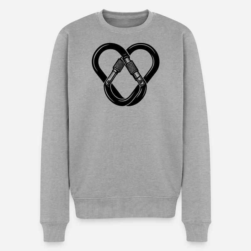 Karabiner-Herz – Liebe zum Klettern - Männer Premium Bio Pullover - Grau meliert