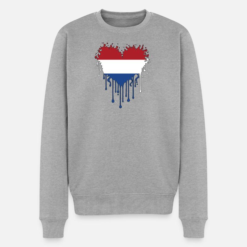 Tropfendes Herz Niederlande Flagge - Männer Premium Bio Pullover - Grau meliert