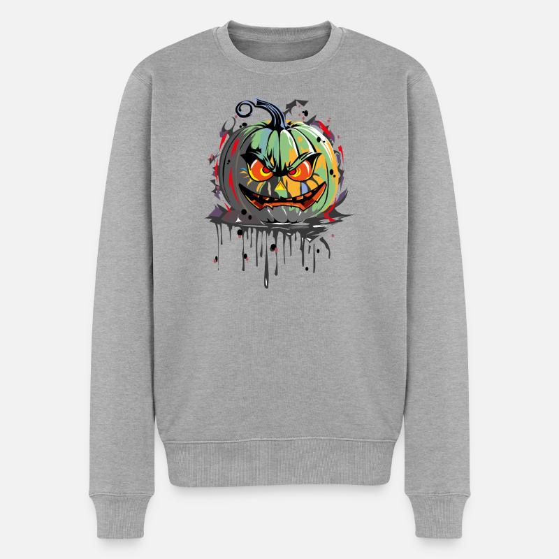 Halloween Kuerbis - Männer Premium Bio Pullover - Grau meliert
