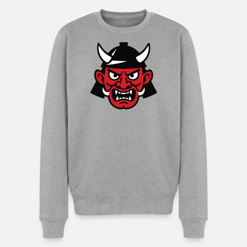 Samurai Devil - Männer Premium Bio Pullover - Grau meliert