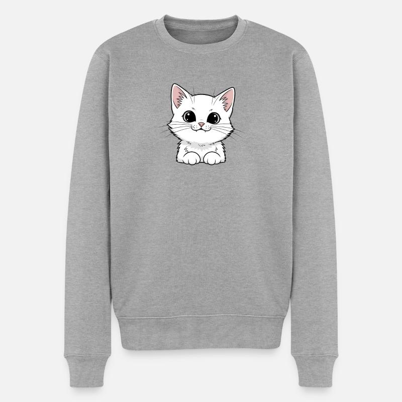 Mignon design de chaton blanc - Pull Premium bio Homme - gris chiné