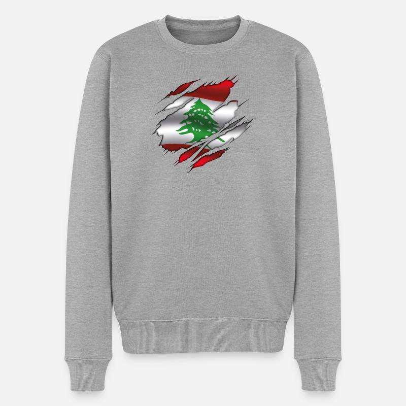Flagge des Libanon - Zerrissene Flagge - Männer Premium Bio Pullover - Grau meliert