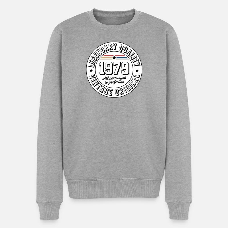 Vintage 1979 Qualitätslabel - Männer Premium Bio Pullover - Grau meliert
