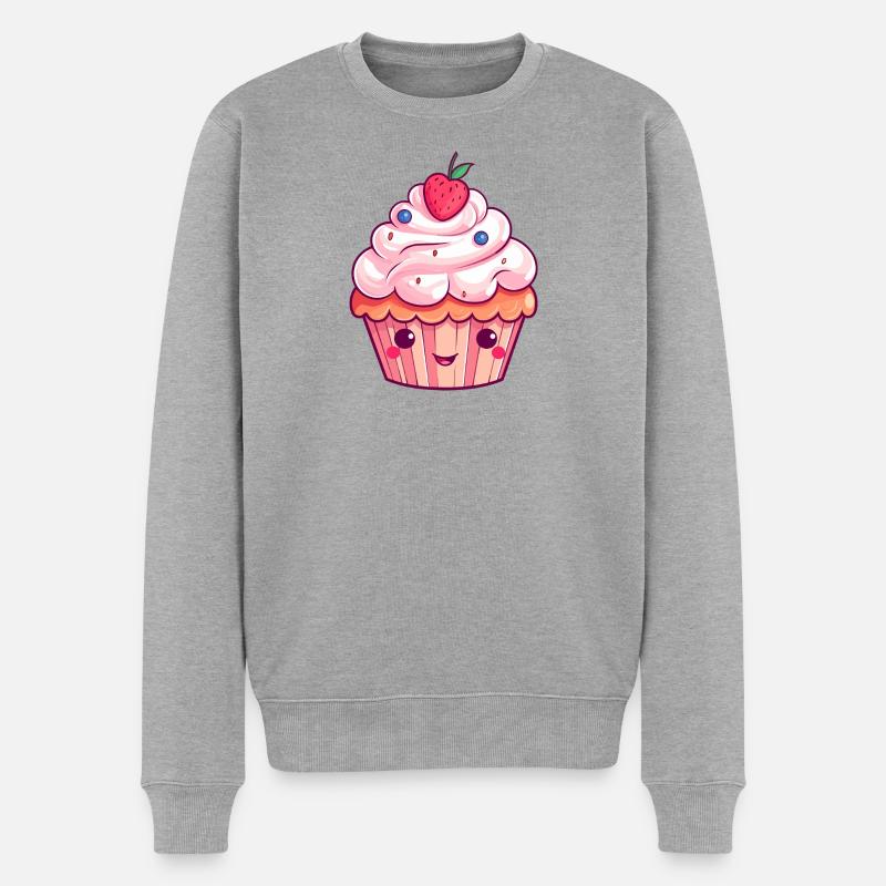 Kawaii Erdbeer Cupcake Illustration - Männer Premium Bio Pullover - Grau meliert