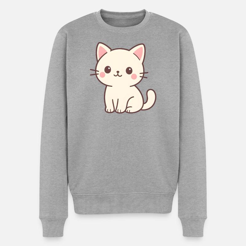 Katze Illustration im Kawaii-Stil - Männer Premium Bio Pullover - Grau meliert