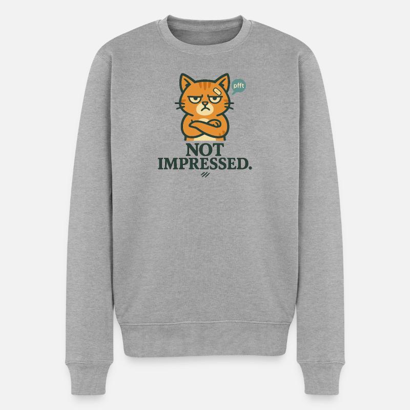 Not Impressed – Grumpy-Katze - Männer Premium Bio Pullover - Grau meliert