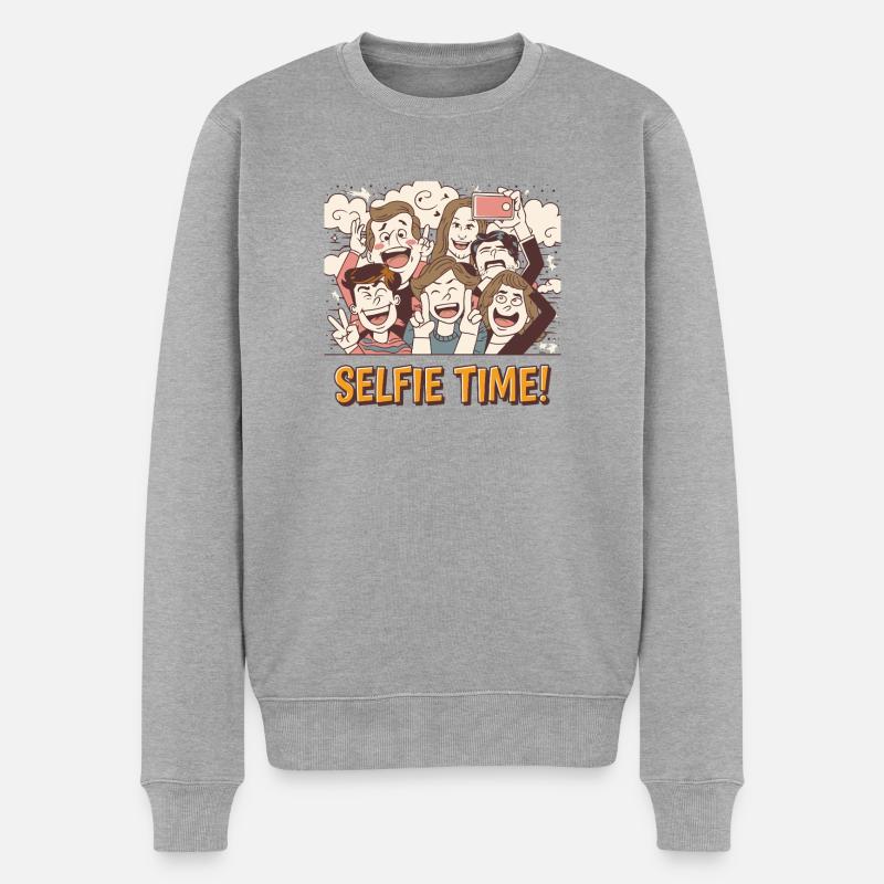 Bunte Gruppen-Selfie-Illustration - Männer Premium Bio Pullover - Grau meliert