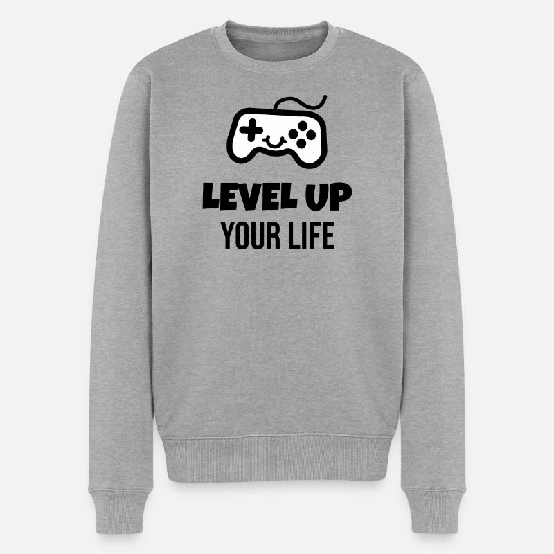 Minimalistische Gaming-Illustration - Männer Premium Bio Pullover - Grau meliert