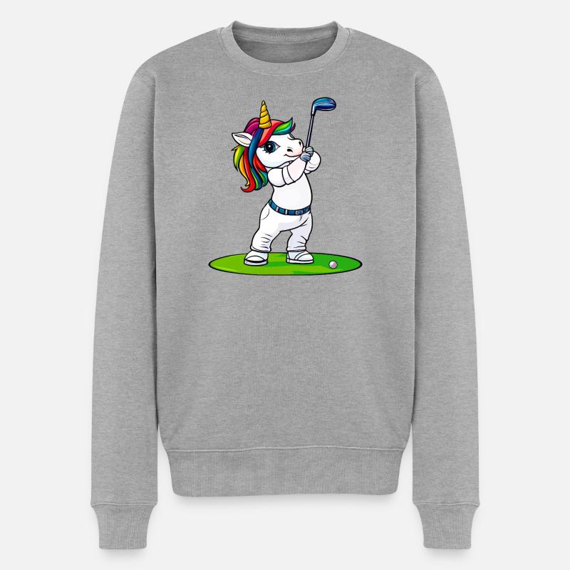 Einhorn Golfspieler - Männer Premium Bio Pullover - Grau meliert