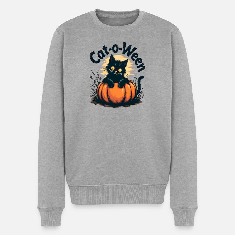 Cat-O-Ween Halloween Katzen Motiv - Männer Premium Bio Pullover - Grau meliert