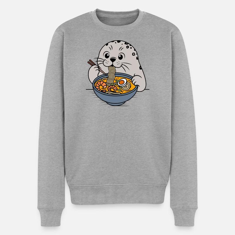 Ramen-Robbe - Männer Premium Bio Pullover - Grau meliert