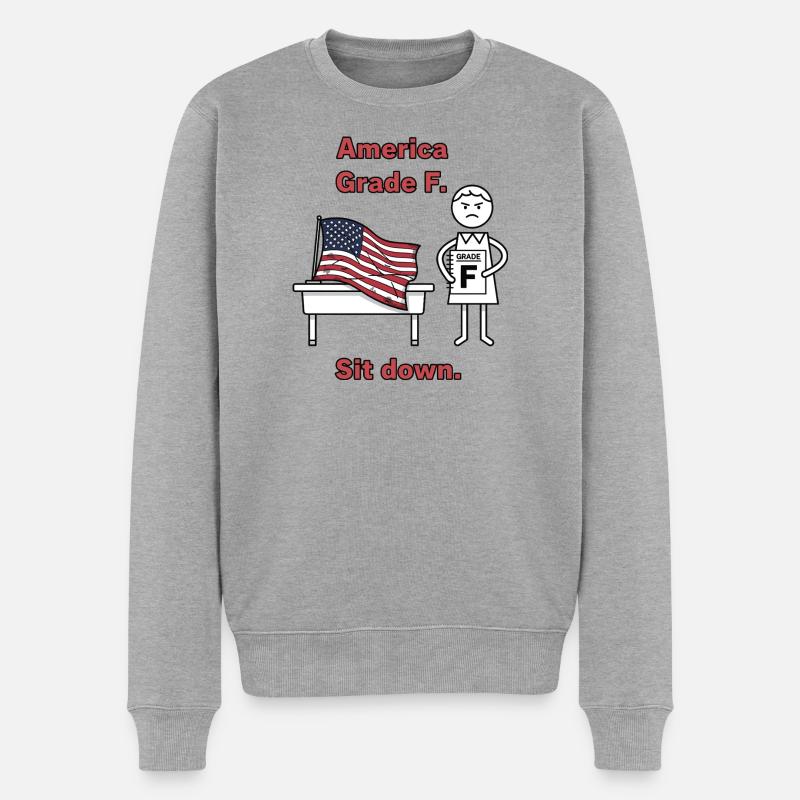 Amerika F. Sitzenbleiben Design - Männer Premium Bio Pullover - Grau meliert
