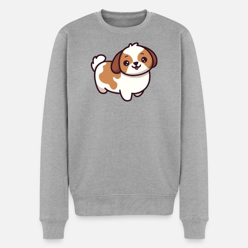 Dessin animé de chiot mignon - Pull Premium bio Homme - gris chiné