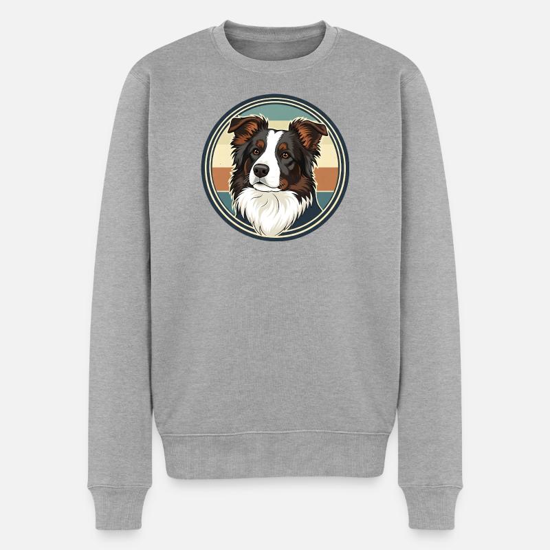 Border Collie Retro Emblem Design - Pull Premium bio Homme - gris chiné
