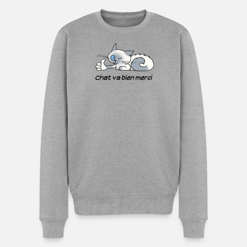 Katze geht es gut - Männer Premium Bio Pullover - Grau meliert